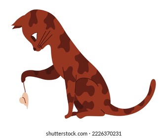 Doodle cat. Cute and funny pet vector illustration. Cartoon kitten character design. Adorable animal caught mouse