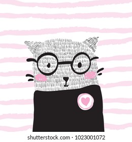 Doodle cat cute portrait. Hand drawn lovely illustration.