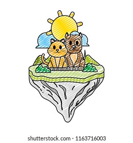 doodle cat and dog friends in float island
