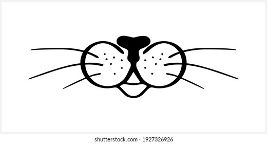 Doodle cat or dog mustache  icon isolated on white. Outline hand drawing art line. Sketch logo animal. Vector stock illustration. EPS 10