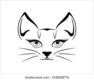 Doodle cat icon isolated on white. Outline hand drawing art line. Sketch logo animal. Vector stock illustration. EPS 10