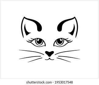Doodle Katze Symbol einzeln auf Weiß. Umrisslinie für handgezeichnete Kunst. Sketch Logo Tier. Vektorgrafik. EPS10