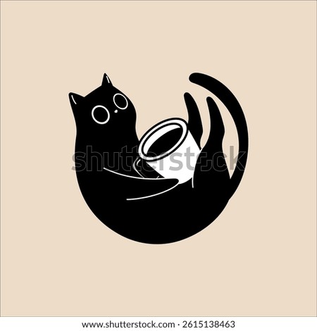 Doodle Cat Illustration with Cup
