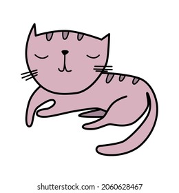 Doodle cat isolated on white. Hand drawn illustration. Child's drawing style
