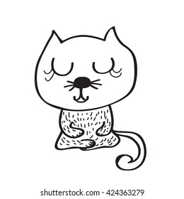 doodle cat in meditation,lovely  cat  