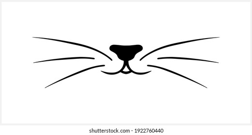 Doodle cat mustache  icon isolated on white. Outline hand drawing art line. Sketch logo animal. Vector stock illustration. EPS 10