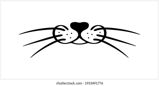 Doodle cat mustache  icon isolated on white. Outline hand drawing art line. Sketch logo animal. Vector stock illustration. EPS 10