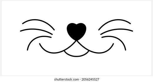 Doodle cat mustache  icon isolated on white. Outline hand drawing art line. Sketch logo animal. Vector stock illustration. EPS 10