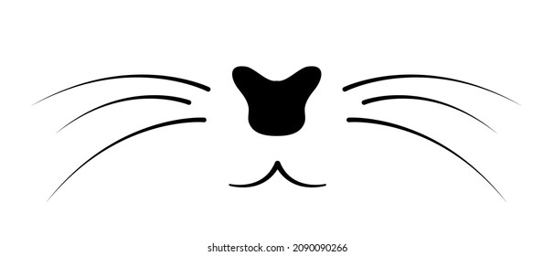 Doodle cat mustache icon isolated on white. Outline hand drawing art line. Sketch logo animal. Vector stock illustration. EPS 10