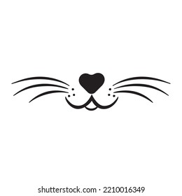 Doodle cat mustache icon isolated on white. Outline hand drawing art line. Sketch logo animal. Vector stock illustration