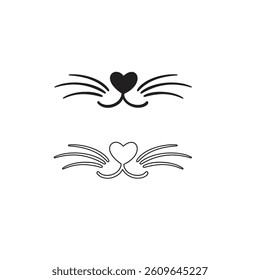 Doodle cat mustache icon isolated on white. Outline hand drawing art line. Vector stock illustration