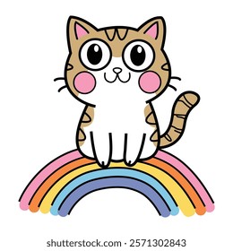 A Doodle Cat on Rainbow 