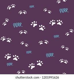 Doodle cat paw seamless background. Purr. Abstract cat paw vector seamless pattern for card, invitation, poster, banner, placard, diary, album, sketch book cover etc. Domestic animal