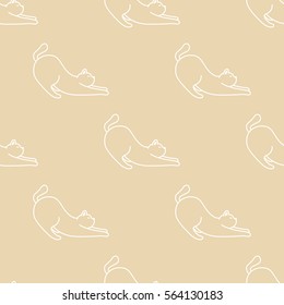 Doodle Cat Seamless Pattern brown