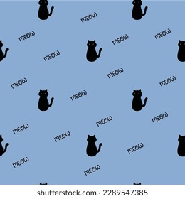 DOODLE CAT SEAMLESS PATTERN WITH MEOW TEXT ALL OVER PRINT VECTOR