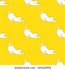 Doodle Cat Seamless Pattern yellow