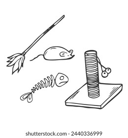 Doodle cat toys set in vector