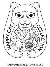Doodle cat with toys and treats