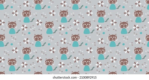 Doodle cats background. Seamless pattern. Vector.