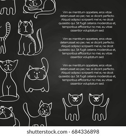 Doodle cats chalkboard poster - hand drawn pets background. Vector illustration