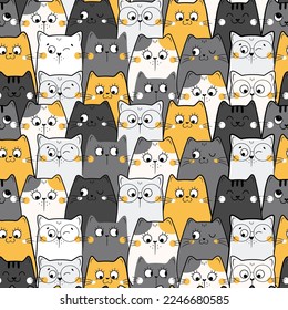 Doodle cats seamless pattern for any purposes. Vector illustration.