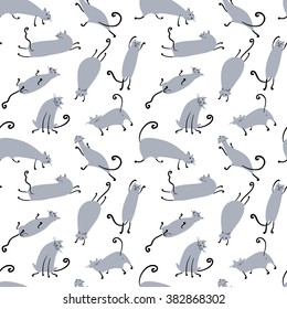 Doodle cats seamless pattern, vector illustration
