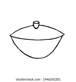 Doodle cauldron with lid.Vector cauldron can be used for culinary designs, restaurants.