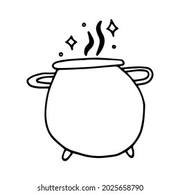 Doodle cauldron with a potion, pot, boiler. Halloween concept.