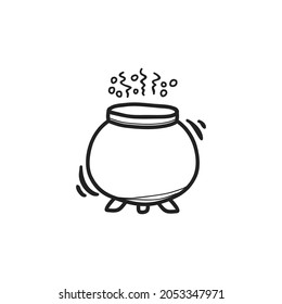 Doodle cauldron with a potion, pot, boiler. Halloween concept.