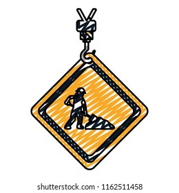 doodle caution diamond emblem with laborer and shovel