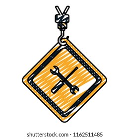 doodle caution diamond emblem with mechanic equipment