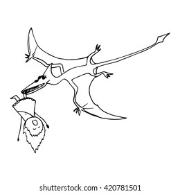Doodle caveman and pterodactyl. Vector  illustration.