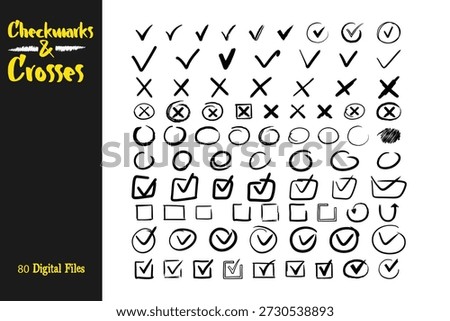 Doodle Chalk Checkmark and Checkbox Sketch Icons Vector Set

