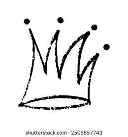 Doodle chalk crown icon. Hand drawn crayon, charcoal crown. Scribble line sketch of king crown, queen royal diadem vector.