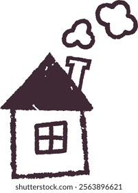Doodle Chalk Home With Chimney Vector Illustration