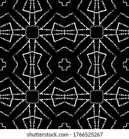 Las líneas de tiza Doodle abstraen un patrón ininterrumpido. Fondo bruto monocromo vectorial. Fondo étnico tribal y ornamental. Diseño texturizado con patrones geométicos. Ornamento simétrico de líneas sucias y gruesas. 