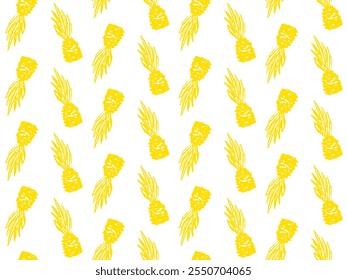 Padrão sem emenda de abacaxi de giz de rabiscar. Esboço do fundo do vetor de giz de cera. Ananas amarelas. Contornar o logotipo do ícone desenhado à mão. Desenho de arte para cartão postal, banner, quadro. Impressão elegante para vestuário em nórdico