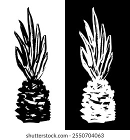 Abacaxi com giz. Ilustração do vetor de giz de cera de desenho. Ananas pretas e brancas. Contornar o logotipo do ícone desenhado à mão. Desenho de arte para cartão postal, banner, quadro