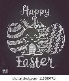 doodle chalk rabbit and egg or greeting easter