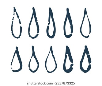 Doodle chalk water drops of different shapes. Hand drawn crayon sketch vector illustration of droplets or tears. Dark blue vector for print, web, mobile and infographics
