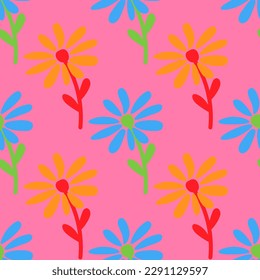 Doodle chamomile seamless pattern. Hand drawn ditsy print. Abstract floral ornament. Simple botanical backdrop. Design for fabric , textile print, surface, wrapping, cover. Vintage vector illustration