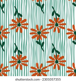 Doodle chamomile seamless pattern. Hand drawn ditsy print. Abstract floral ornament. Simple botanical backdrop. Design for fabric , textile print, surface, wrapping, cover. Vintage vector illustration