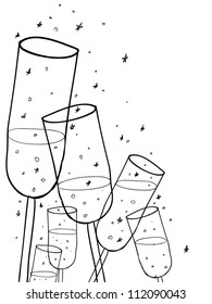 Doodle champagne glasses background.