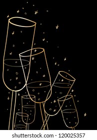 Doodle champagne glasses background.