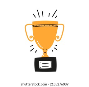 La copa de trofeo del campeón de Doodle. Icono decorativo de premio dibujado a mano. Trofeo del premio deportivo. Ilustración vectorial aislada en fondo blanco.