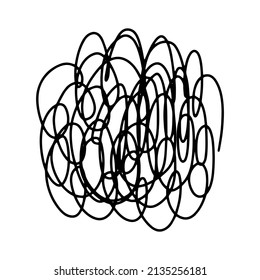 doodle chaos hand drawn. Black hand drawn line abstract scribble shape. Vector doodle set ellipses, tangles, lines, circles. Grunge round scribble circle. Thread clew knot isolated