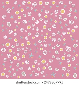 Doodle Chaotic cartoon background colorful yellow white pink