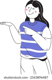 Doodle Character Blinking Girl Vector Illustration