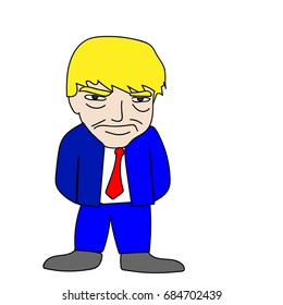 doodle character of blond hair European or American old man in blue suits shirt and red necktie with copyspace to edit your text