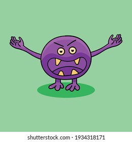 doodle character blueberry grape. face monster illustration, fruit mascot.